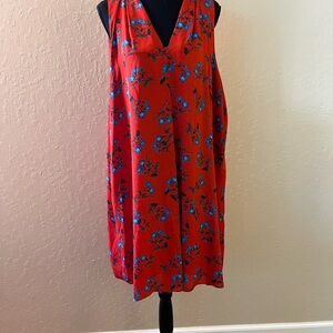 Vince‎ Camuto Red Dress with Blue Floral Design